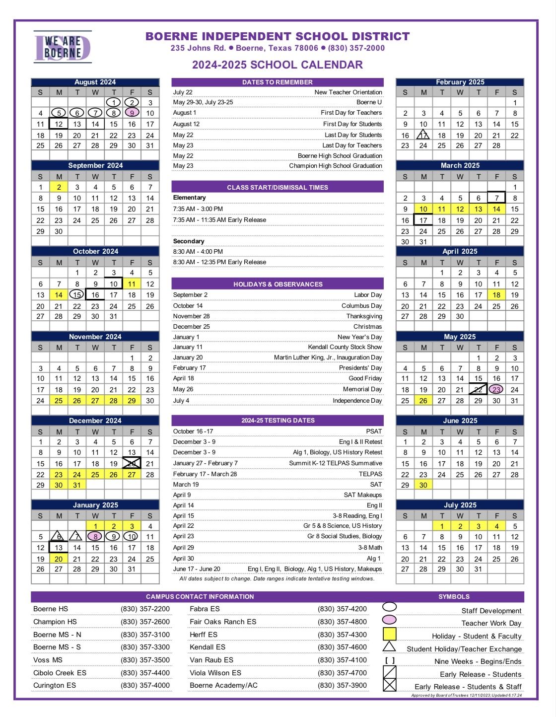 BISD Calendar 24-25